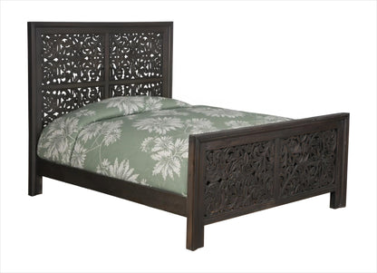 Gray Carved Scrollwork Distressed Solid Wood Queen Bed