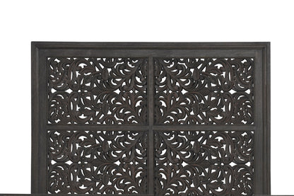 Gray Carved Scrollwork Distressed Solid Wood Queen Bed
