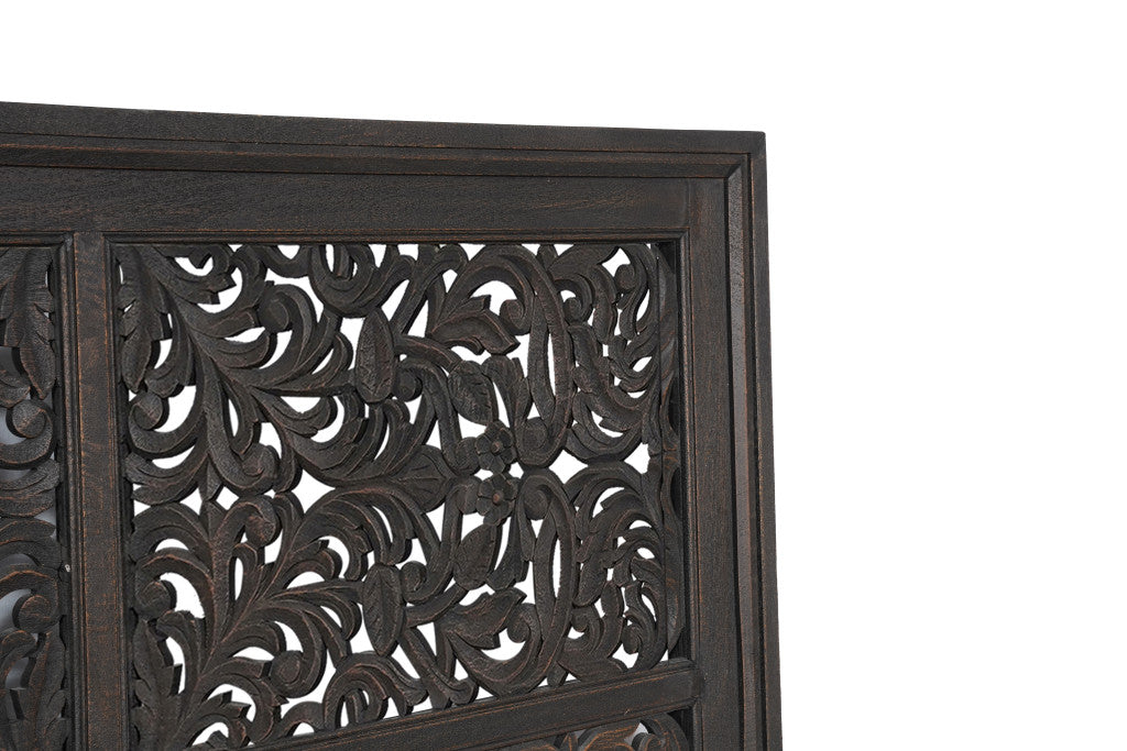 Gray Carved Scrollwork Distressed Solid Wood Queen Bed