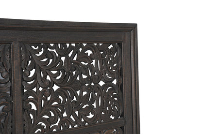 Gray Carved Scrollwork Distressed Solid Wood Queen Bed