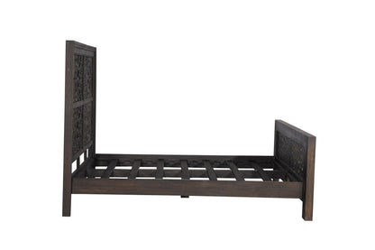 Gray Carved Scrollwork Distressed Solid Wood Queen Bed