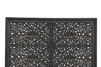 Black Carved Scrollwork Distressed Solid Wood King Bed Frame