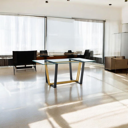 Clear And Gold Glass And Iron Sled Base Dining Table