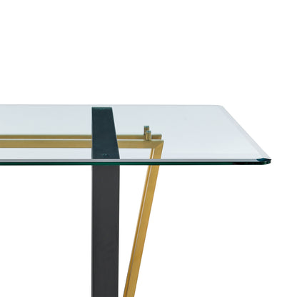 Clear And Gold Glass And Iron Sled Base Dining Table