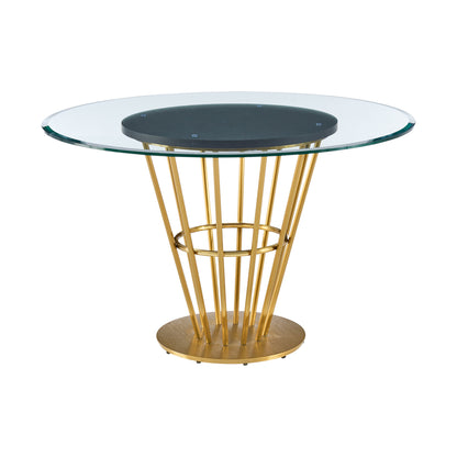 Clear And Gold Glass And Stainless Steel Pedestal Base Round Top Dining Table