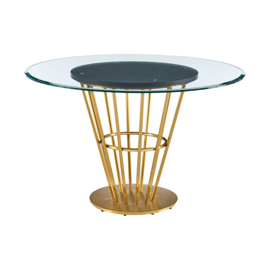 Clear And Gold Glass And Stainless Steel Pedestal Base Round Top Dining Table