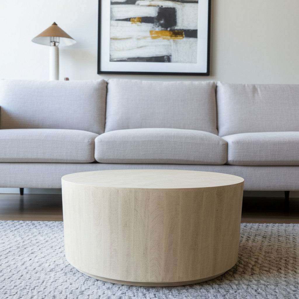 Natural Solid Wood Round Distressed Coffee Table image 1