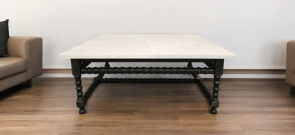 White & Black Genuine Marble & Solid Wood Square Coffee Table image 1