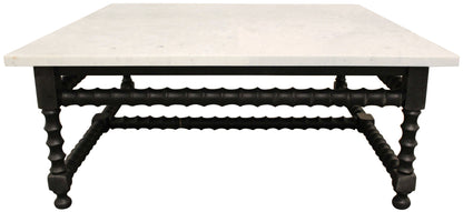 White & Black Genuine Marble & Solid Wood Square Coffee Table image 2