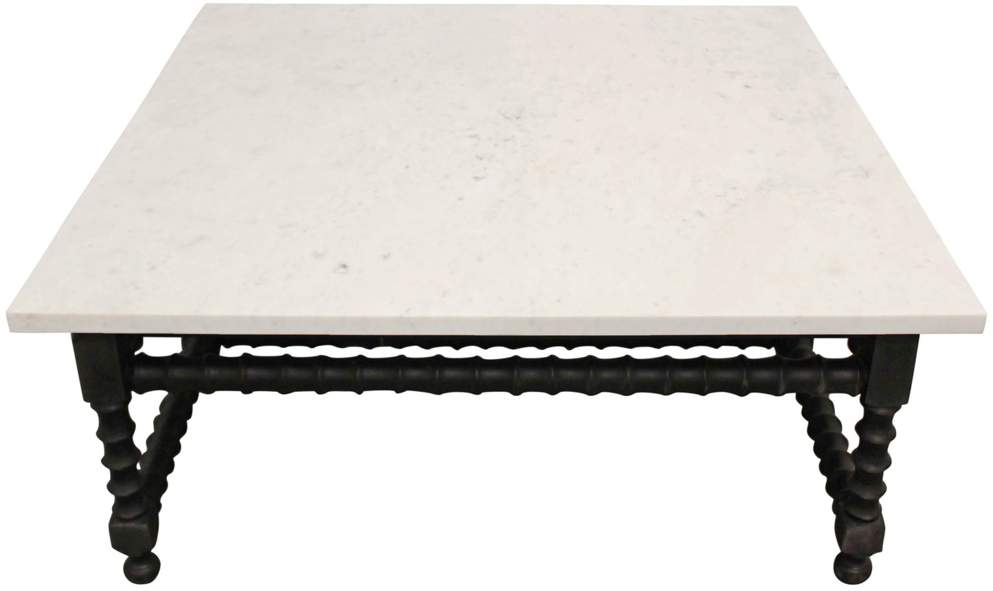 White & Black Genuine Marble & Solid Wood Square Coffee Table image 3