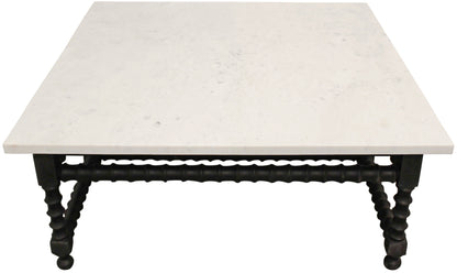 White & Black Genuine Marble & Solid Wood Square Coffee Table image 3