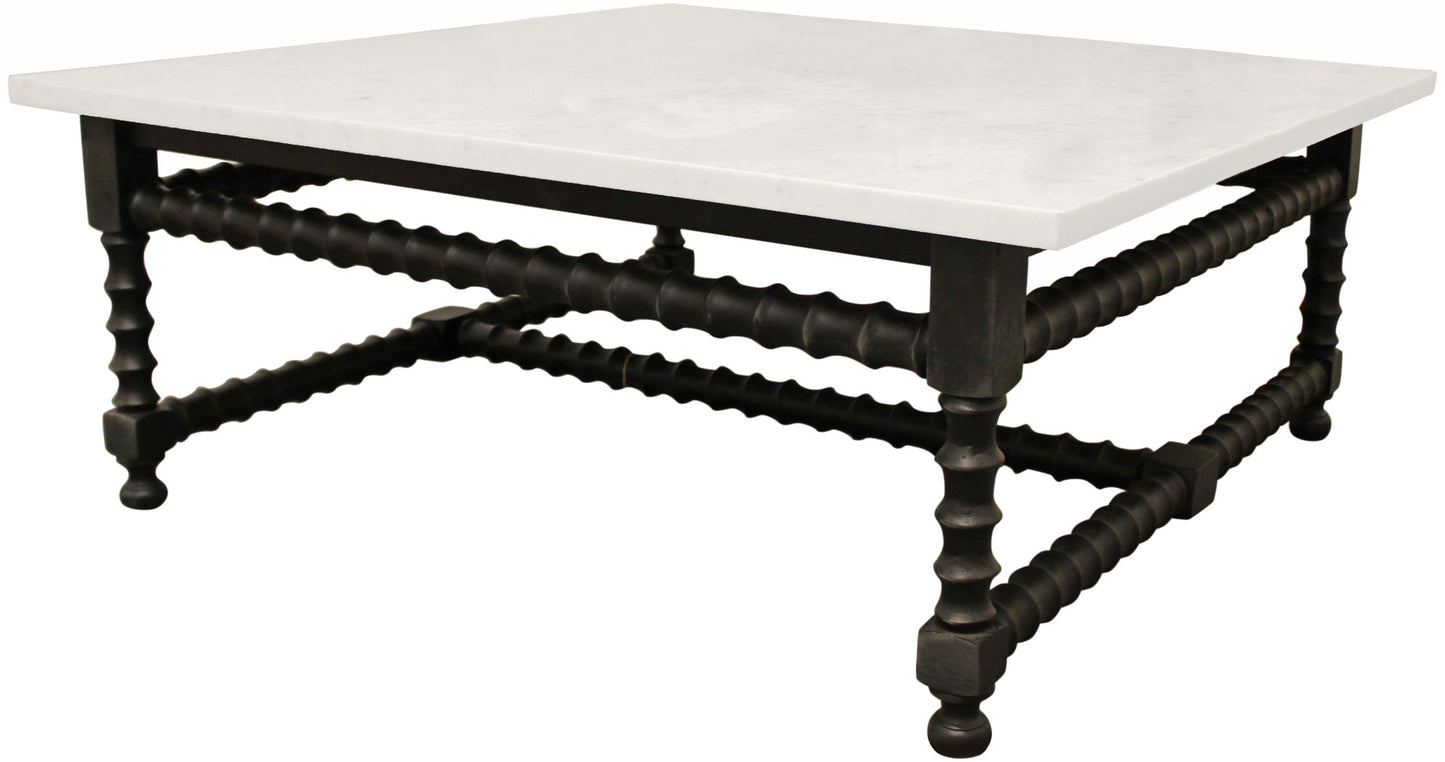 White & Black Genuine Marble & Solid Wood Square Coffee Table image 7