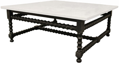 White & Black Genuine Marble & Solid Wood Square Coffee Table image 7