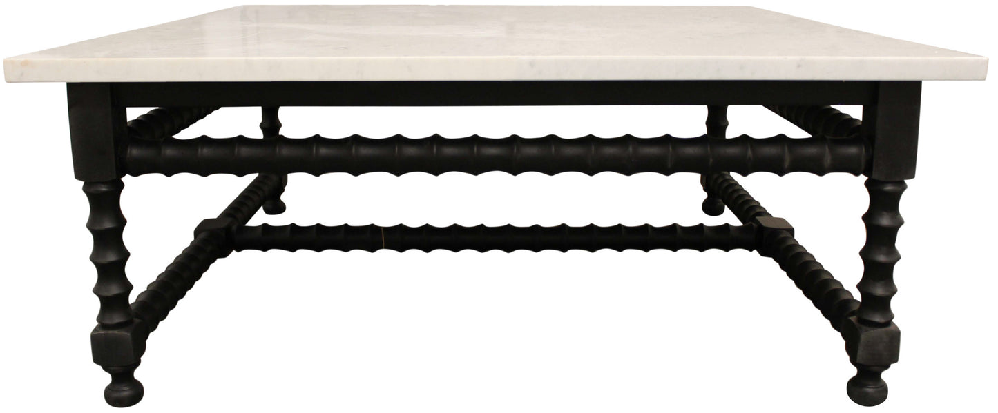White & Black Genuine Marble & Solid Wood Square Coffee Table image 8