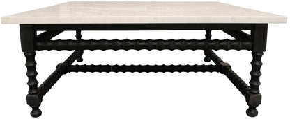 White & Black Genuine Marble & Solid Wood Square Coffee Table image 8