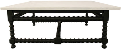 White & Black Genuine Marble & Solid Wood Square Coffee Table image 9