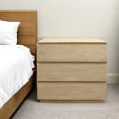 Natural Three Drawer Solid Wood Nightstand