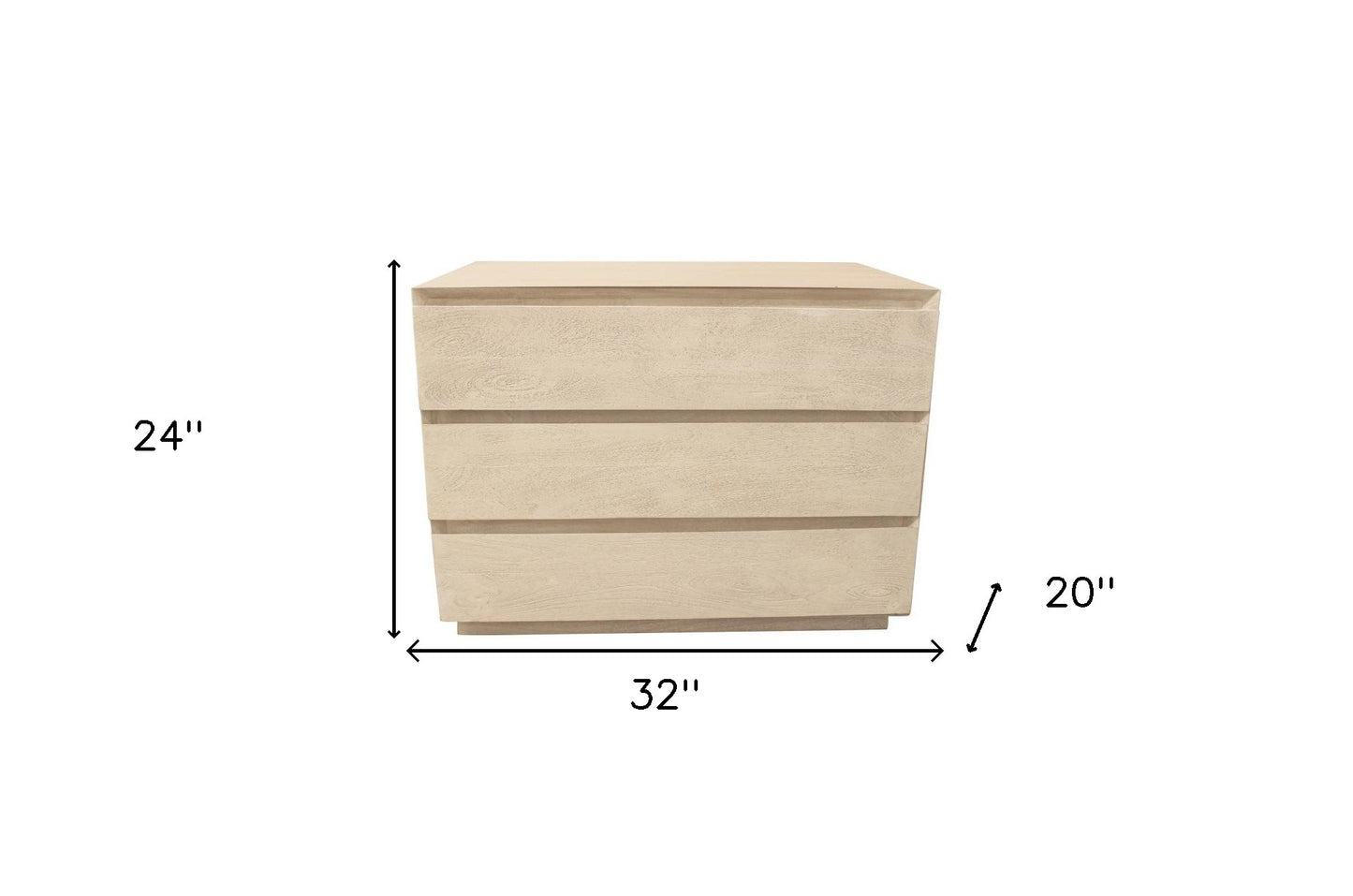 Natural Three Drawer Wide Wood Nightstand