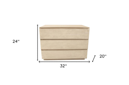 Natural Three Drawer Wide Wood Nightstand