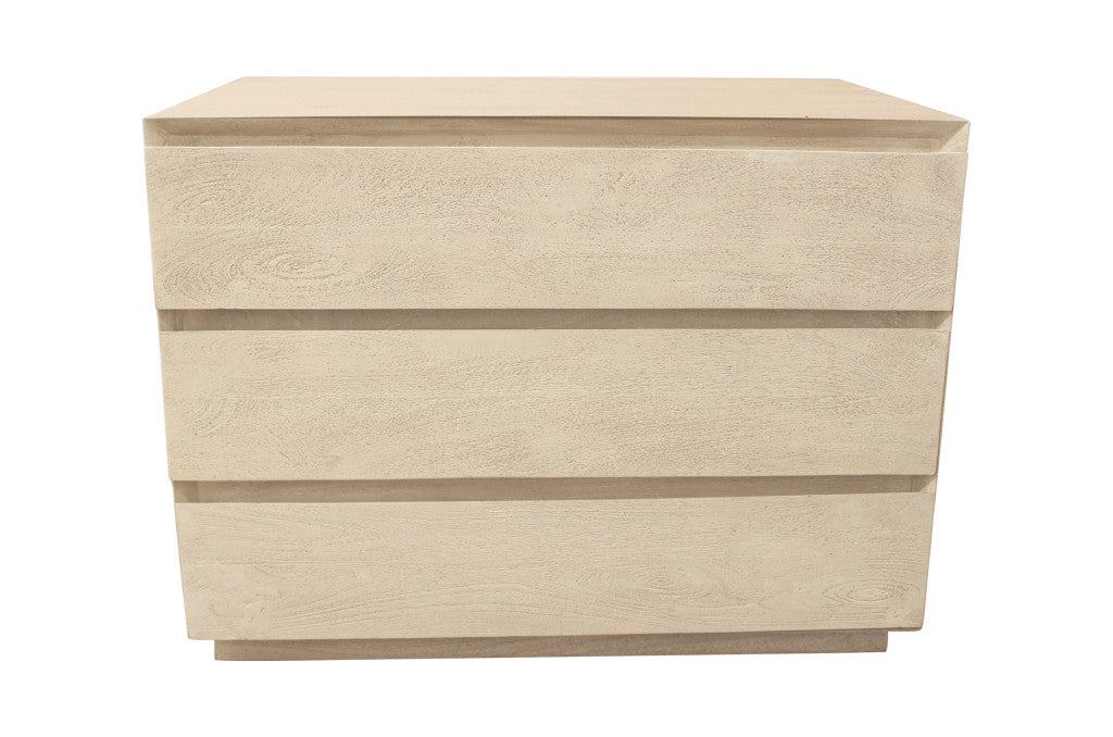 Natural Three Drawer Wide Wood Nightstand