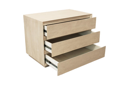 Natural Three Drawer Wide Wood Nightstand