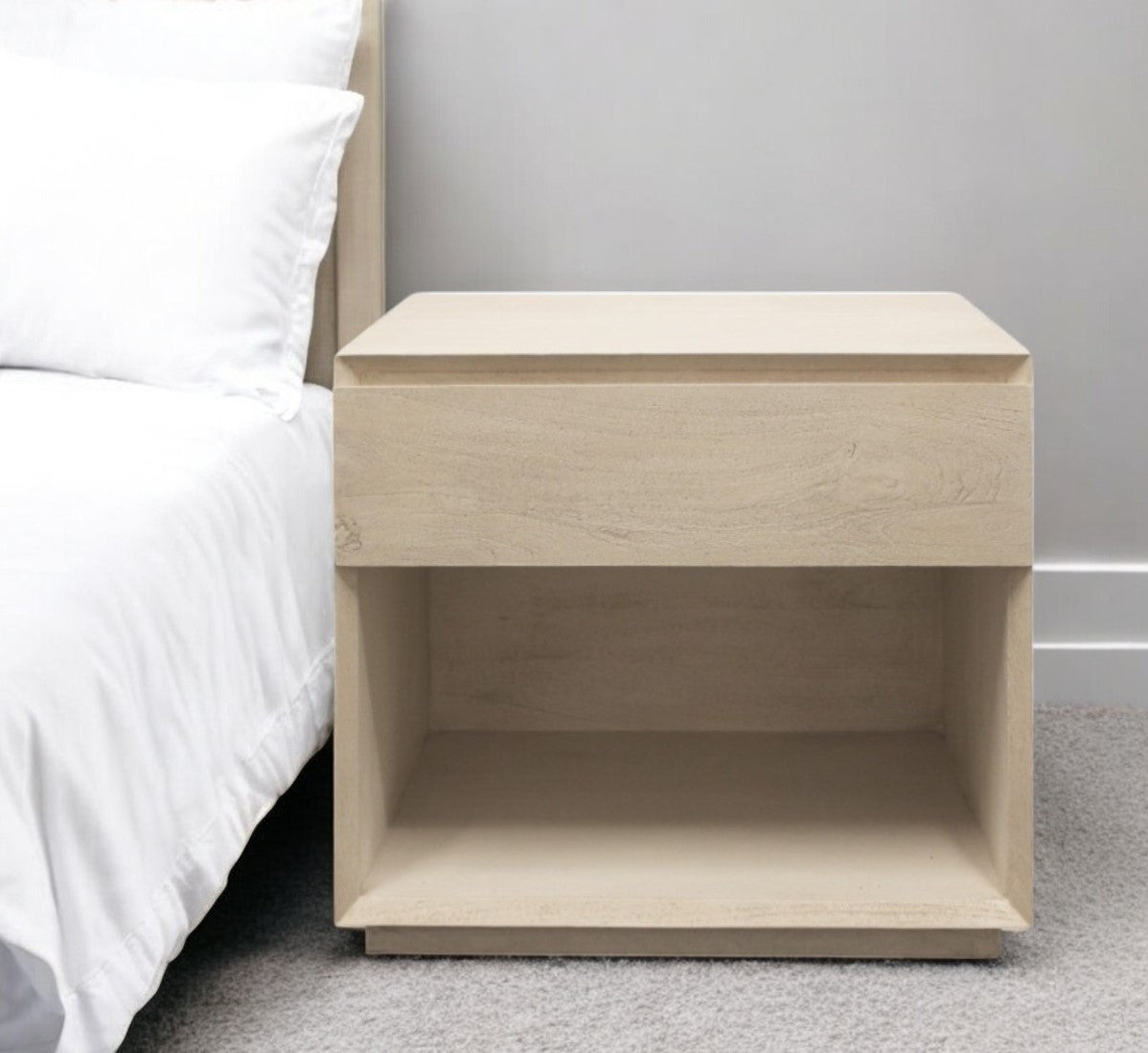 Natural One Drawer Solid Wood Nightstand