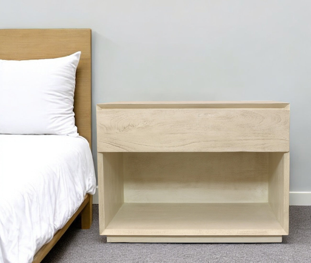 Natural One Drawer Solid Wood Nightstand