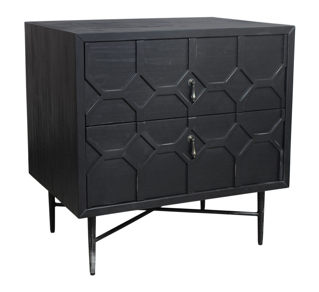 Distressed Black 2 Drawer Solid Wood Nightstand