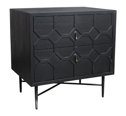 Distressed Black 2 Drawer Solid Wood Nightstand