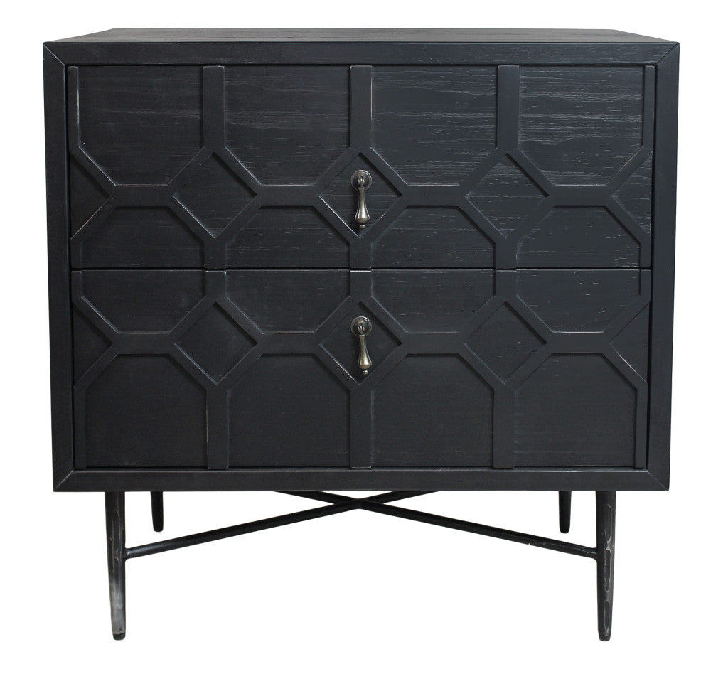 Distressed Black 2 Drawer Solid Wood Nightstand