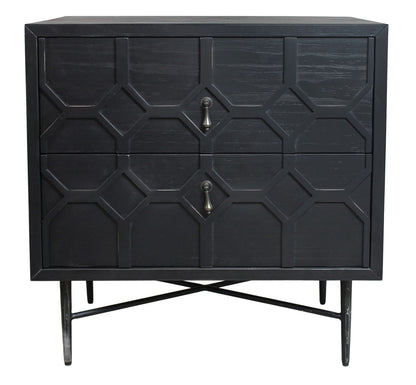 Distressed Black 2 Drawer Solid Wood Nightstand