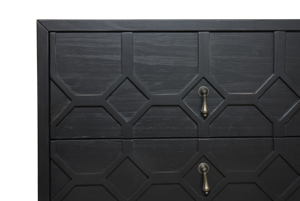 Distressed Black 2 Drawer Solid Wood Nightstand