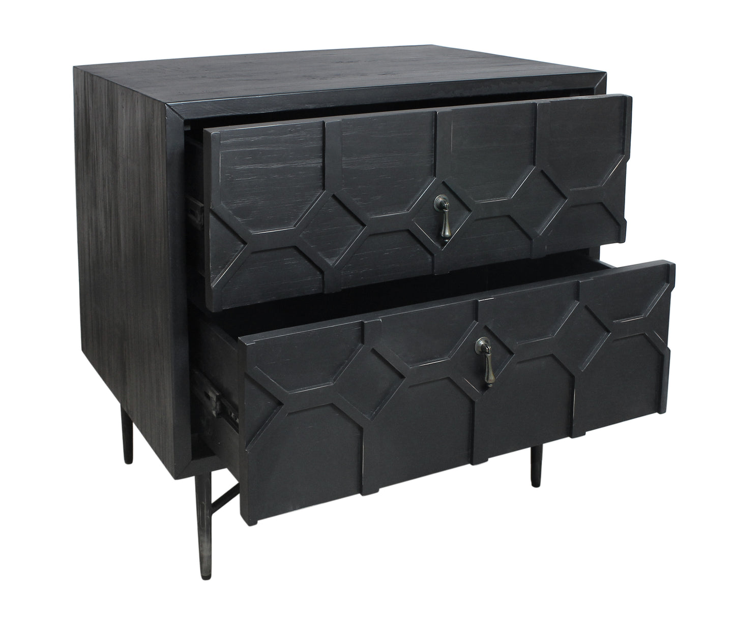 Distressed Black 2 Drawer Solid Wood Nightstand
