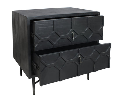 Distressed Black 2 Drawer Solid Wood Nightstand