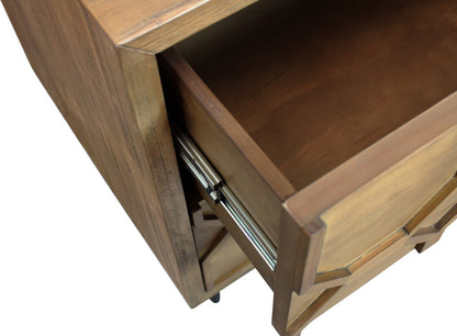 Natural 2 Drawer Carved Geometric Nightstand