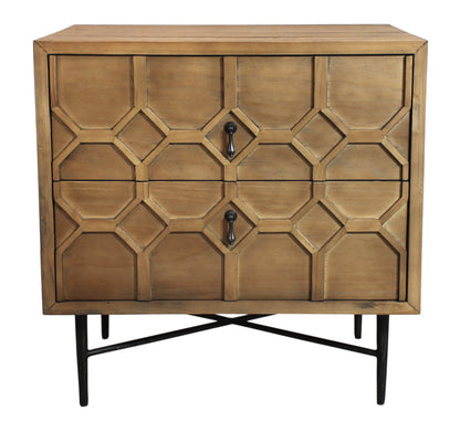 Natural 2 Drawer Carved Geometric Nightstand