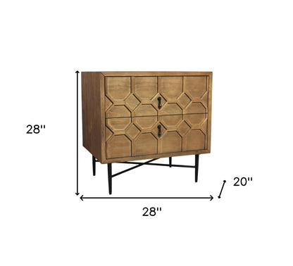 Natural 2 Drawer Carved Geometric Nightstand