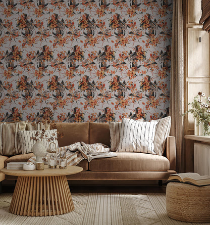 Springtime Wallpaper - Off-White & Orange