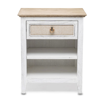 Natural & White Solid Wood 1 Drawer Nightstand