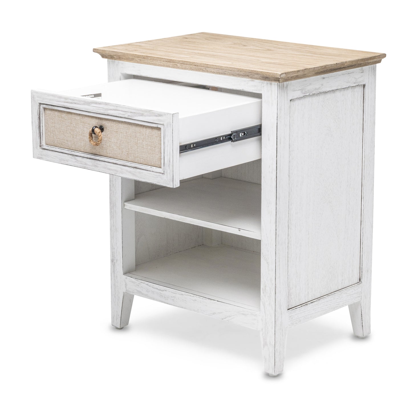 Natural & White Solid Wood 1 Drawer Nightstand