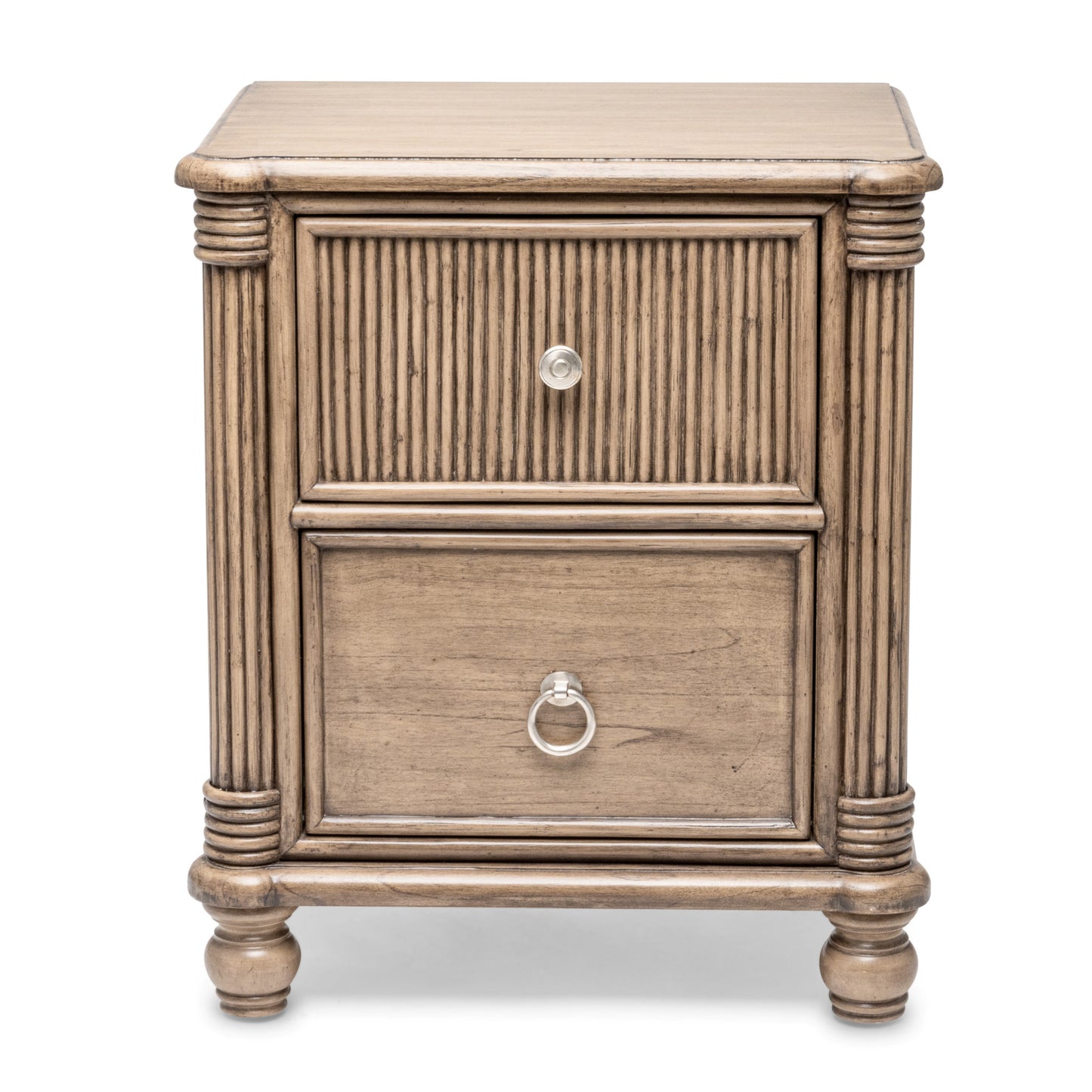 Natural Solid Wood & Wicker Nightstand