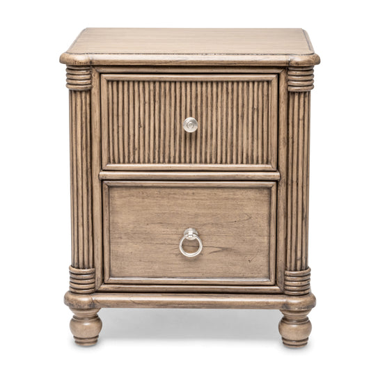 Natural Solid Wood & Wicker Nightstand