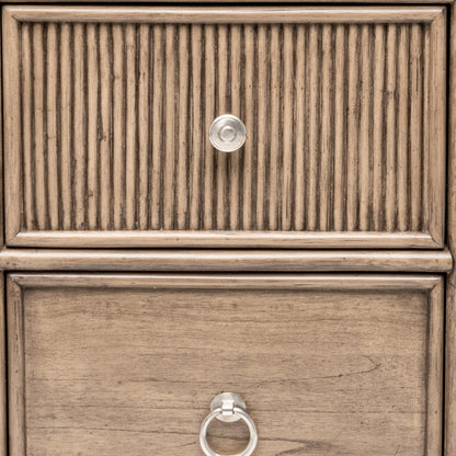 Natural Solid Wood & Wicker Nightstand