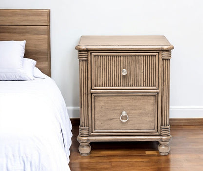 Natural Solid Wood & Wicker Nightstand