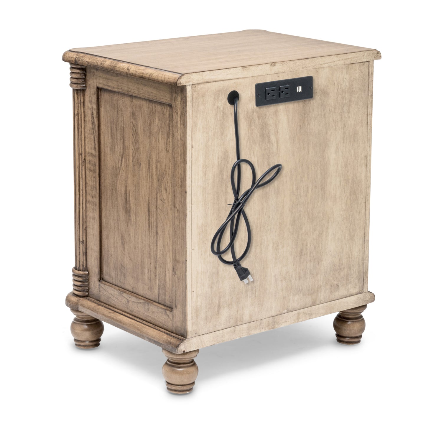 Natural Solid Wood & Wicker Nightstand