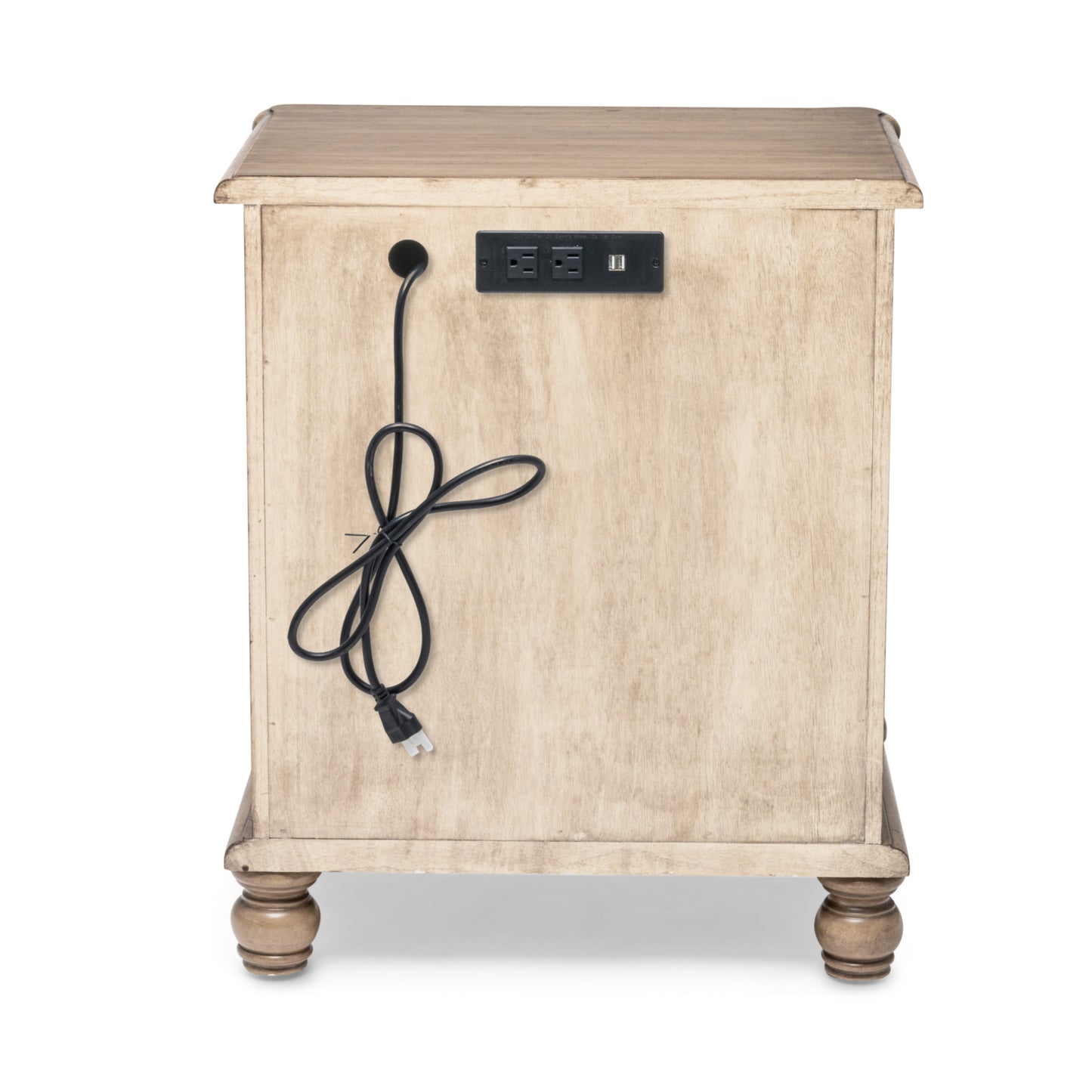 Natural Solid Wood & Wicker Nightstand
