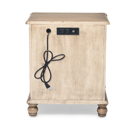 Natural Solid Wood & Wicker Nightstand