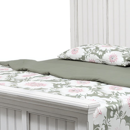 White Carved Geometric Distressed Solid Wood Queen Bed Frame