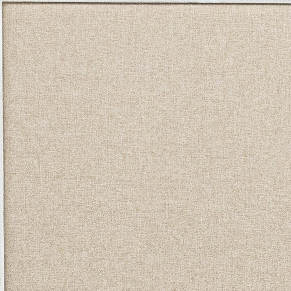 White and Beige Solid Wood & Linen King Bed Frame
