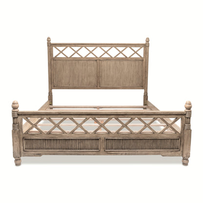 Natural Carved Geometric Solid Wood Bed Frame